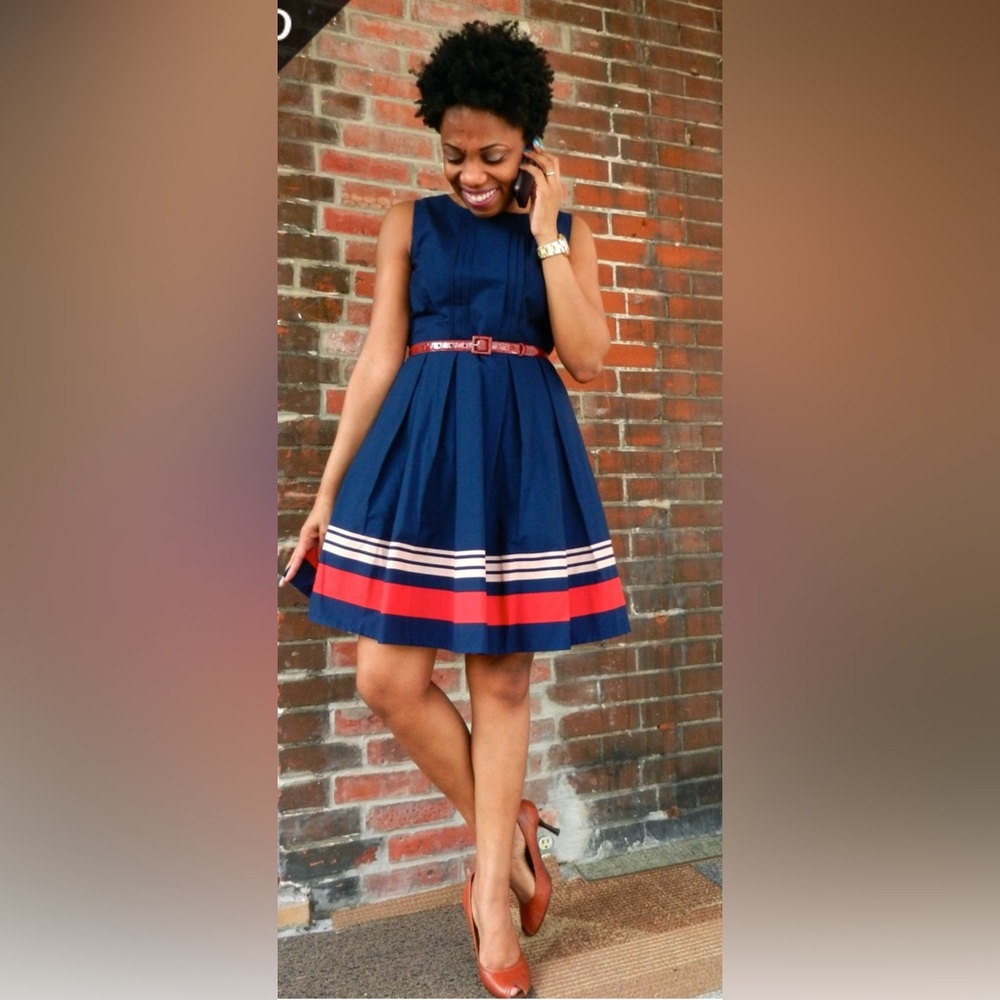 Elegant Navy and Red Striped Mini Dress